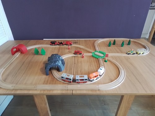 Wooden train track with - track,