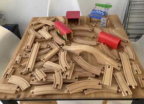 Wooden train track and tunnel - train,