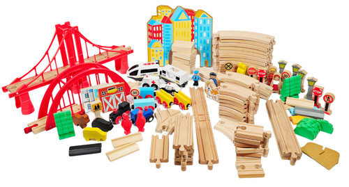 Wooden train railway set - train,