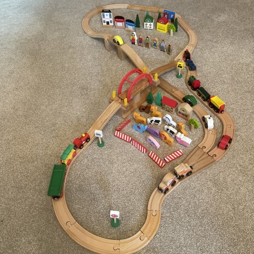 Wooden train set with track - with,
