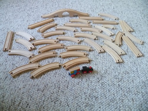 Wooden train set track - set, bridge
