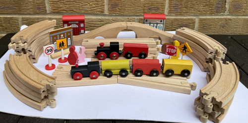 Wooden train set bridge - train,