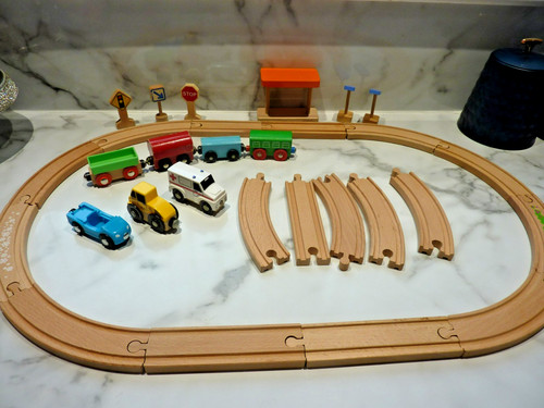 Wooden train track with - track,