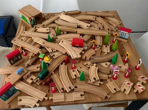 Wooden train track and - train,